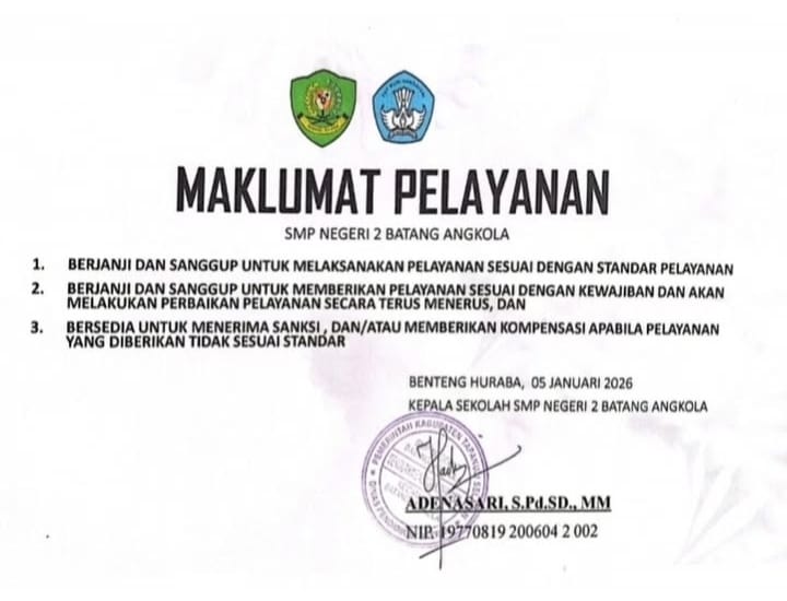 Maklumat Pelayananan SMP Negeri 2 Batang Angkola